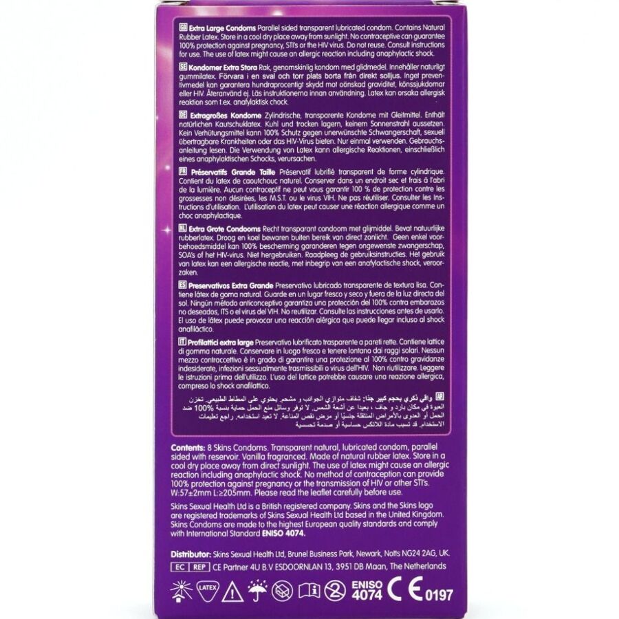 SKINS - TAMAÑO XL PRESERVATIVOS PREMIUM PACK 8