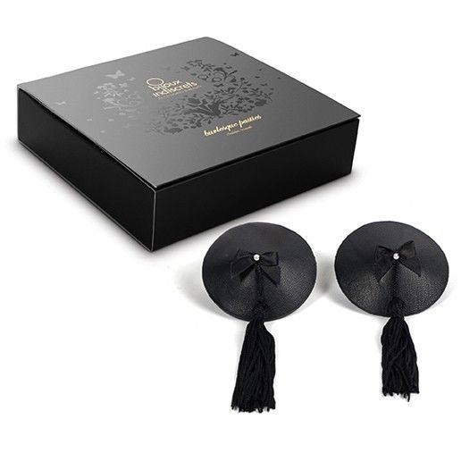 BIJOUX Burlesque Cubrepezones Negro – Diseño Elegante Con Borlas Hipnotizadoras