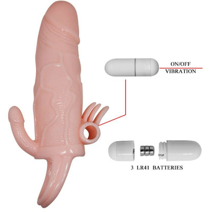DANCE - BRAVE MAN PENIS SLEEVE ANAL AND CLITORIS VIBRATOR 16.5 CM NATURAL
