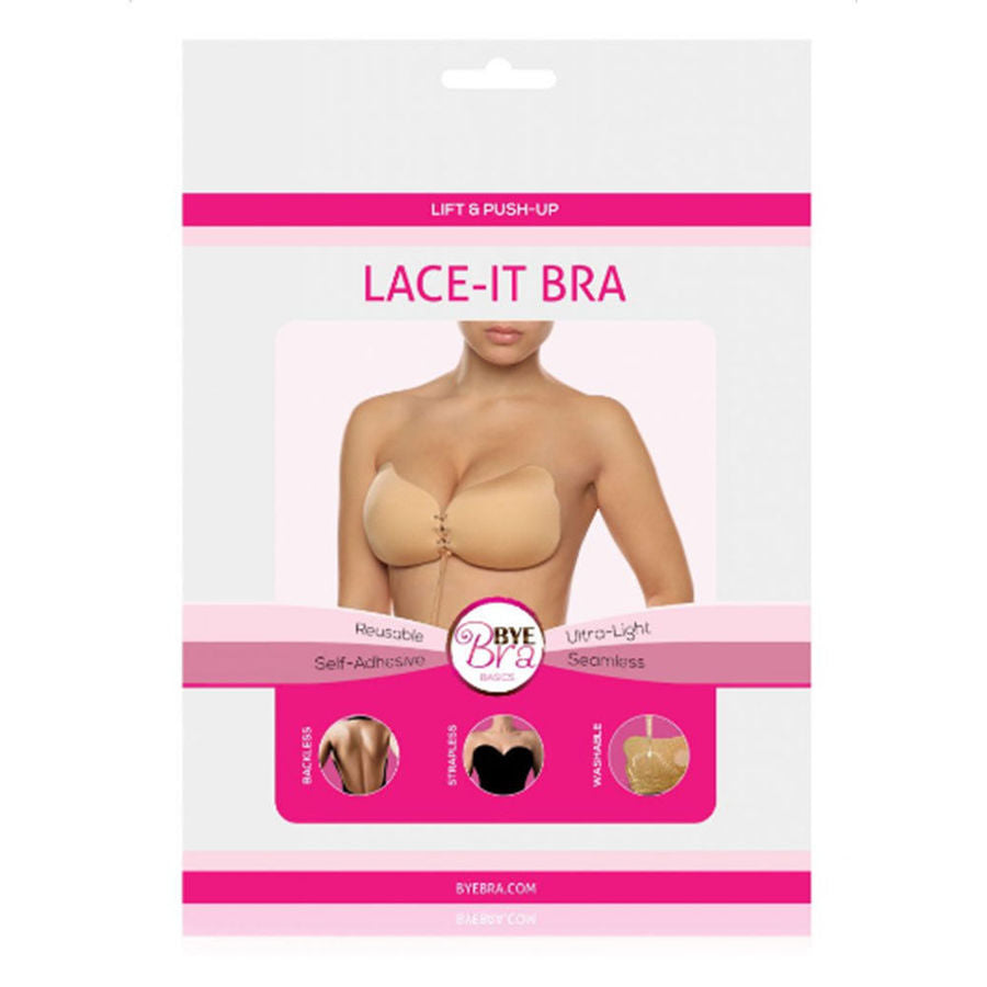 BYE-BRA Lace-It Push-Up Enhancer Beige Coppa D – Reggiseno autoadesivo riutilizzabile con supporto ottimale