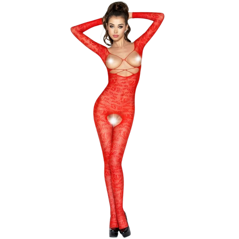 Comprar PASSION Bodystocking Rojo Talla Única – Diseño Sexy Con Abertura Y Bordados Elegantes-Noxtic