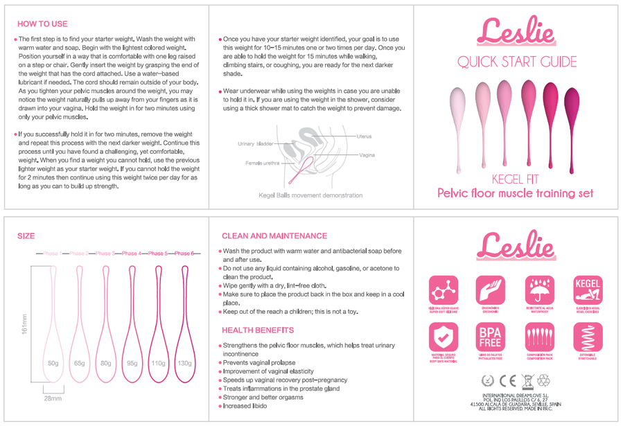 LESLIE Kegel Fit Entregador Suelo Pélvico – Entrenador Con Seis Pesos Para Fortalecimiento Personalizado
