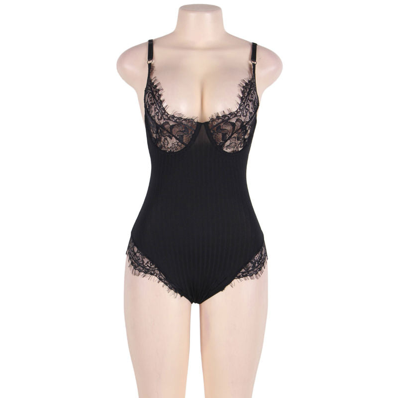 Comprar SUBBLIME Teddy Con Franjas Negro Talla Grande – Lencería Sensual Con Diseño Elegante Para Máxima Comodidad-Noxtic