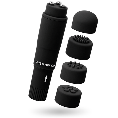 Comprar GLOSSY Pocket Kurt Negro – Mini Masajeador Con Cuatro Cabezas Intercambiables-Noxtic