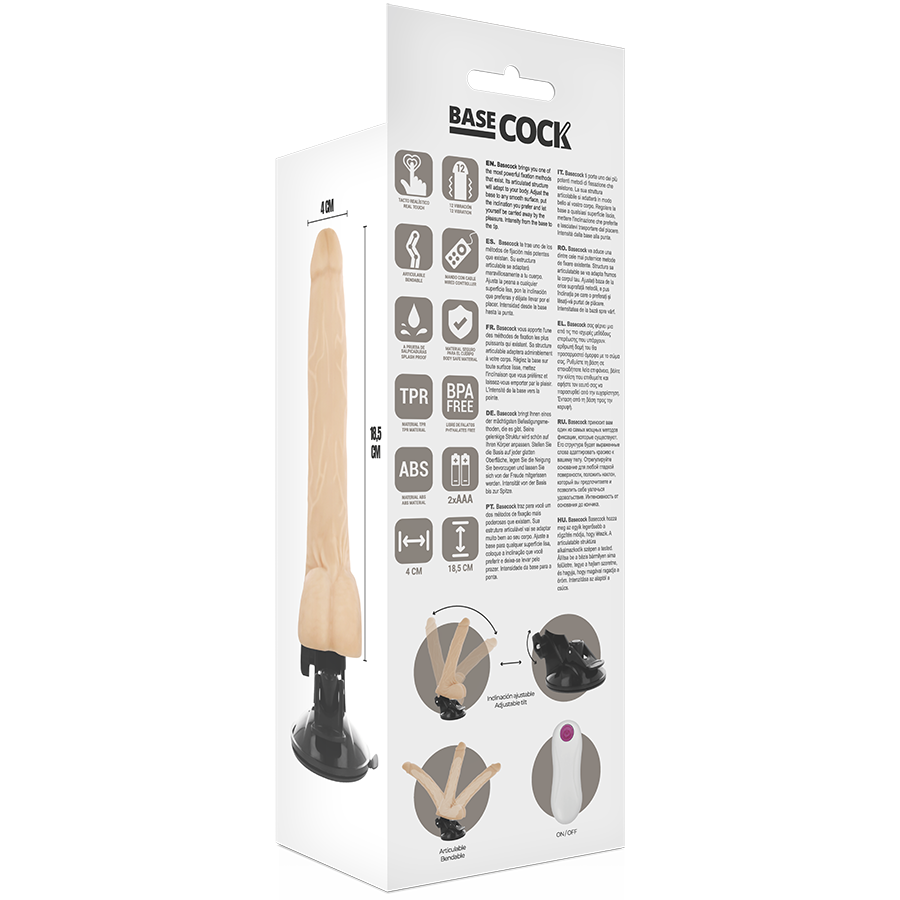 BASECOCK - REALISTIC ARTICULABLE VIBRATOR NATURAL REMOTE CONTROL 18.5 CM -O- 4 CM