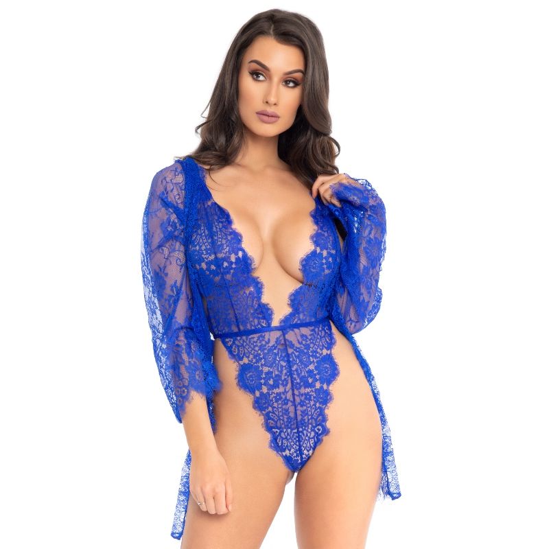 SET LEG AVENUE CON ORSETTO E VESTAGLIA BLU L