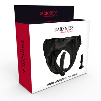 DARKNESS - PANTIES WITH INTERCHANGEABLE PLUG AND DILDO