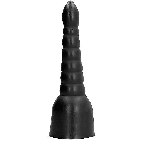 All Black Dildo 34 Cm – Diseño Con Estrías Para Estimulación Extra