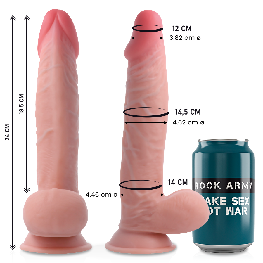 ROCKARMY Sherman Dildo Realista Dual Density 24 Cm – Experiencia Realista Con Base De Ventosa