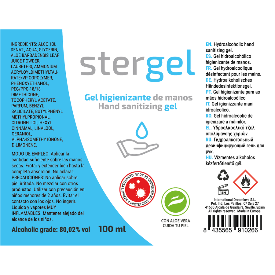 STERGEL Gel idroalcolico all'aloe vera 100 ml – Efficace disinfettante per le mani con formula delicata