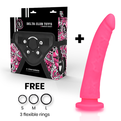 Dildo rosa DELTA CLUB con imbracatura in silicone medico – Materiale ipoallergenico per un uso sicuro