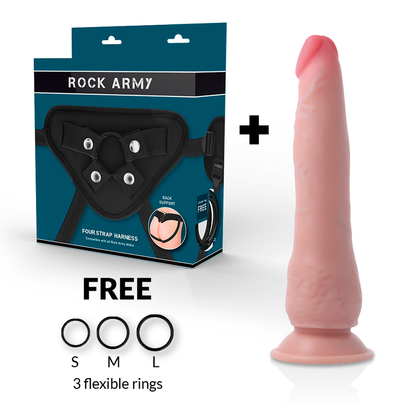 ROCKARMY - ARNÉS + DUAL DENSITY CRUSADER DILDO REALISTA 21.5 CM -O- 4.46 CM-ROCK ARMY-Noxtic